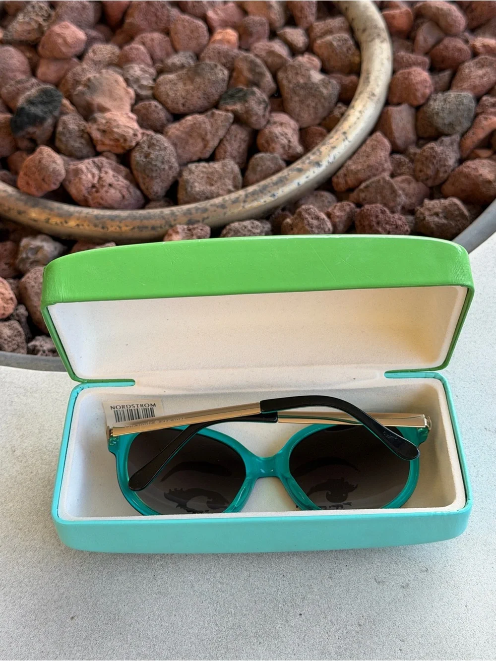 Kate Spade Black Round Sunglasses with Green and Teal Nordstrom Hard Case